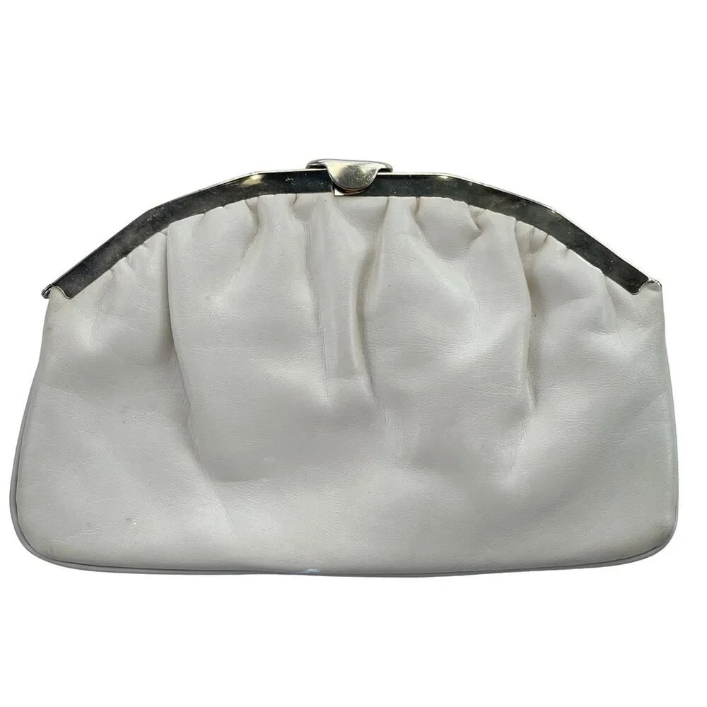 Vintage Off White Genuine Leather Crossbody Shoulder Bag Chain Strap Envelope Cl